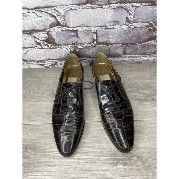 Joan & David Brown Aligator Embossed Leather Lace Oxfords Women Sz 8.5M US/39EU - Picture 2 of 16